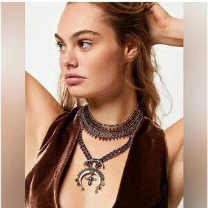 FREE PEOPLE Skylar Silver Statement Chunky Layered Necklace
